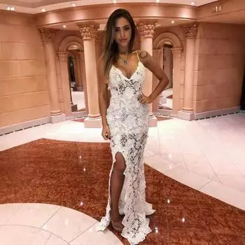 2025 летняя новая женская одежда, сексуальное платье без рукавов на подтяжках с V-образным вырезом, кружевное платье S белый