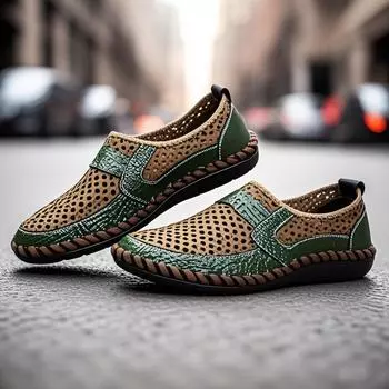 2025 Летняя обувь Мужские мокасины Сетчатые дышащие плоские нескользящие мужские повседневные туфли Брендовая обувь Плюс Размер 46 Черный Зеленый Синий 39 чёрный