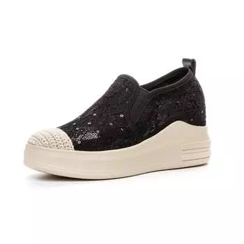 2025 Летняя обувь Женская мода кроссовки дышащая сетчатая обувь плоская платформа увеличивающая рост 7 см брендовая черная обувь 34 чёрный