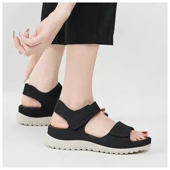 2025 Летняя обувь Женские сандалии на плоской подошве Брендовые женские летние праздничные сетчатые туфли в стиле бохо Современные сандалии черного цвета Большого размера 42 35 бежевый