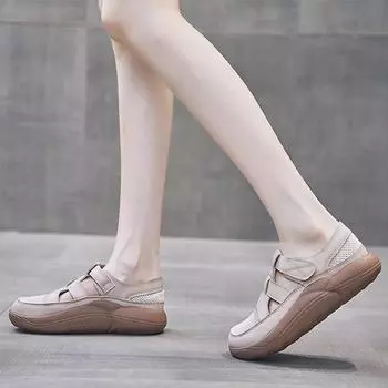 2025 Летняя обувь Женские сандалии Плоская нескользящая толстая подошва праздничная женская обувь дышащая сетка мягкий бежевый желтый 35 бежевый