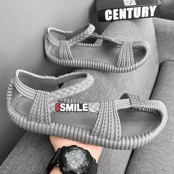 2025 летняя пара ретро соломенных туфель из ЭВА для мужчин, дышащие пляжные сандалии, повседневные нескользящие тапочки для ходьбы по холодной воде 36 серый