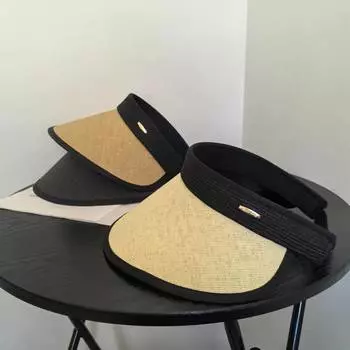 2025 летняя солнцезащитная шляпа с защитой от ультрафиолета, цвет соответствует букве, пустая верхняя часть, шляпа от солнца для велоспорта, женская шляпа от солнца M56-58cm чёрный