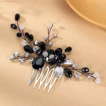 2025 Летняя свадебная тиара, черный хрустальный гребень для волос, украшение для волос, гребень для волос, свадебный костюм, праздничный гребень для волос чёрный