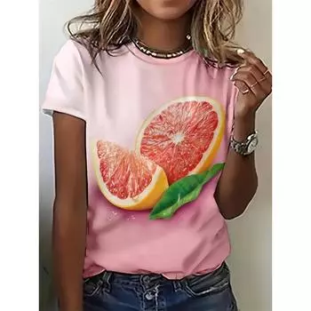 2025 Летняя женская футболка с круглым вырезом, повседневная, свободная, с простым дизайном, модная, с 3D-принтом, с фруктовым узором, с коротким рукавом XXS