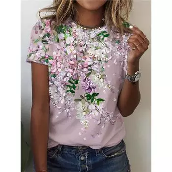 2025 Летняя женская футболка с принтом L 3D, цветочные повседневные топы с коротким рукавом, модные футболки с круглым вырезом для женщин, праздничные S