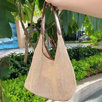 2025 Летняя женская сумка через плечо из соломы большой емкости - плетеная пляжная сумка через плечо чёрный
