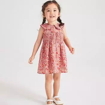2025 лето 100% хлопок цветочный принт платье принцессы для девочки без рукавов кукольный воротник свободная юбка милые розовые платья для девочек детская одежда 2Y