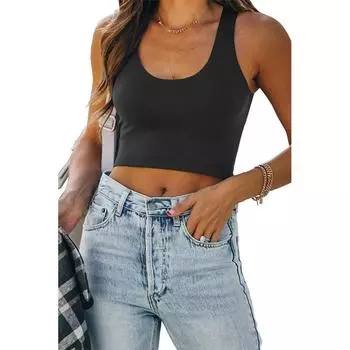 2025 лето, без рукавов U-образный вырез I-образный жилет повседневная футболка топ женский S белый