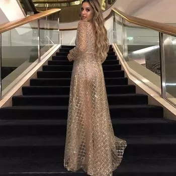 2025 Лето Европейское и Американское Женское Сексуальное V-образным вырезом с открытой спиной и пайетками Сетки Вечернее Длинное Платье XXL чёрный