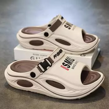 2025 лето Интернет знаменитость новая пара студент дом ванная комната нескользящие пляж вождение двойного назначения наступать на дерьмо мужские сандалии 38 черный серый