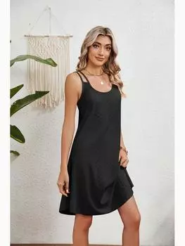 2025 Лето Круглый вырез Без рукавов Однотонные повседневные платья Холтер Женская модная элегантная женская одежда S