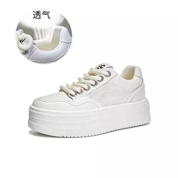 2025 лето новая кожа маленькие белые туфли женские сетчатые дышащие туфли на платформе повседневные универсальные туфли на танкетке спортивная женская обувь 35