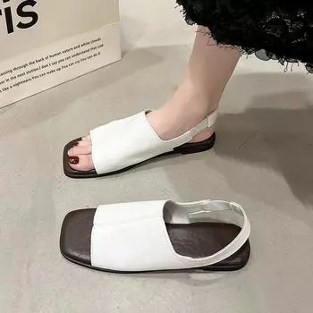 2025 лето новая мода сандалии на плоской подошве с одним ремешком женская обувь с открытым носком корейская версия ретро повседневная модная женская обувь 36 белый