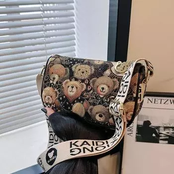 2025 Лето Новая мода уличная маленькая квадратная сумка Bear на одно плечо сумка через плечо синий