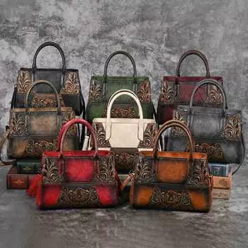 2025 Лето Новинка Китайский Ретро Стиль Тяжелая Промышленность Тисненая Ручная Работа Простая Одно Плечо Сумка Через Плечо 30*13*20 бордовый