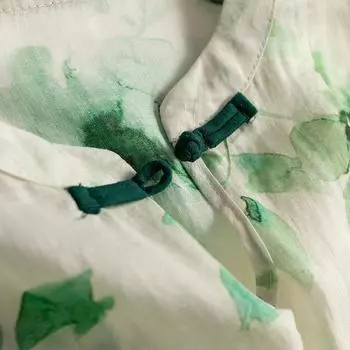 2025 лето новое хлопковое и льняное платье с принтом тонкая талия литературное платье с коротким рукавом среднее и длинное женское платье M