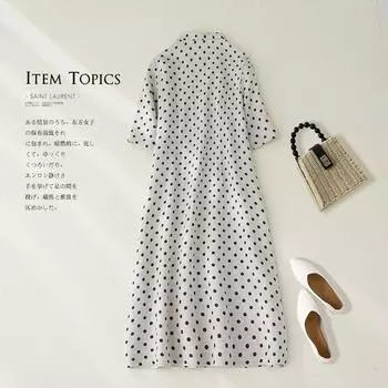 2025 лето новое хлопковое и льняное дорожное литературное горошек свободное платье А-образного силуэта женское полуводолазка повседневное среднее и длинное платье M