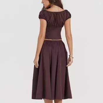 2025 Лето Новое однотонное сексуальное облегающее модное сексуальное платье Spice Girl из двух частей XS коричневый