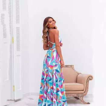 2025 лето новое принтованное облегающее платье талия юбка средней длины темперамент халтер подтяжки юбка S