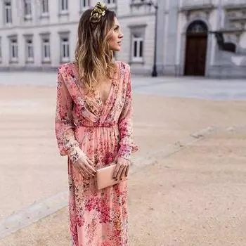 2025 Лето Новое Женское Юбка Обтягивающее Платье Сексуальное Платье С Завязкой На Шее Печатный Талия Маятниковое Платье S розовый