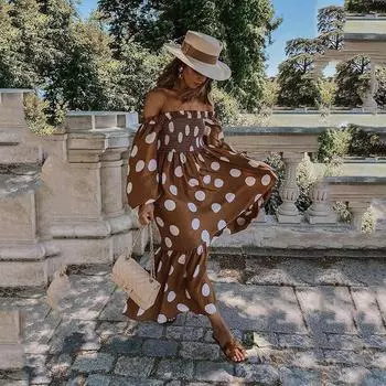 2025 лето новое женское модное свободное платье с запахом на груди и длинными рукавами с принтом на плечах длинное платье S