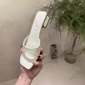 2025 лето новые босоножки с открытым носком женские универсальные модные повседневные с квадратным носком толстый каблук высокие каблуки 35