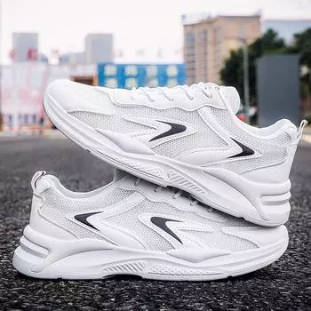 2025 лето новые дышащие сетчатые мужские туфли спортивные трендовые универсальные туфли на платформе белые кроссовки для бега папочки модные туфли 39 бежевый