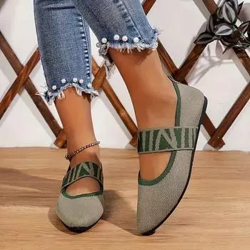 2025 Лето Новые Модные Однотонные Трикотажные Женские Туфли Mueller Удобные Плоские Туфли С Заостренным Носком Zapatos De Mujer 36 чёрный