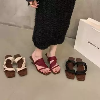 2025 лето новые односложные атласные тапочки в европейском и американском стиле тапочки на высоком каблуке темперамент модные босоножки на толстом каблуке женские 35 бордовый