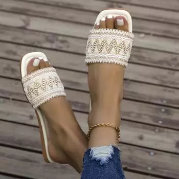 2025 лето новые открытые однотонные тапочки женские модные атласные темпераментные блестки пляжная обувь большого размера в наличии 36 слоновая кость