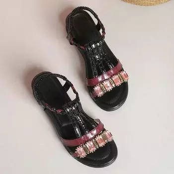 2025 лето новые сандалии на плоской подошве со стразами в форме рыбьего рта женские импортные товары большой размер эластичная женская обувь производитель 36