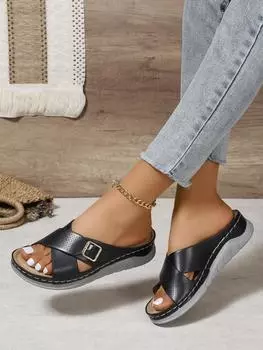 2025 лето новые сандалии на танкетке европейские и американские сандалии пляжные с перекрестными ремешками женские внешнеторговые большого размера женская обувь wish 36