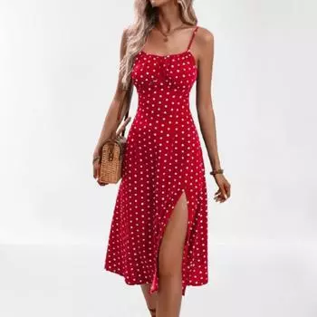 2025 Лето Новые Женские Сексуальные Платья С Разрезом На Холтере Цветочные Платья S ализарин красный