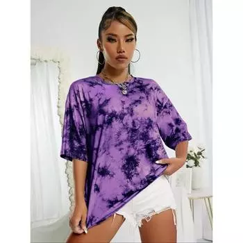 2025 Лето Новые женские тай-дай принт повседневные модные тенденции женские с коротким рукавом XS розовый