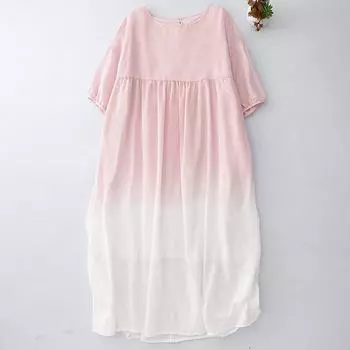 2025 лето новый карман двухслойный праздничный ветер градиент цвета свободное платье феи женское круглый вырез рукав три четверти длинное платье L розовый