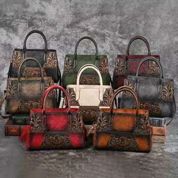 2025 Лето Новый Китайский Ретро Стиль Тяжелая Промышленность Тисненая Ручная Работа Древняя Раскраска Простая Одна Плечо Сумка Через Плечо 30*13*20 бордовый