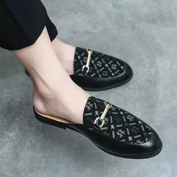 2025 лето новый повседневный тренд дышащие полупрозрачные однотонные кожаные туфли размер 38-46 без каблука ленивые туфли мужские 38 чёрный