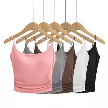 2025 Лето Новый Стиль Боковая Складка Маленькая Майка Spicy Girl Wind Belt Chest Mat Tight Бретелька Топ S глубокая кофе