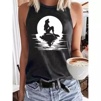 2025 Лето Повседневная женская футболка без рукавов с красочным принтом букв, женская жилетка, городская уличная женская модная майка 5XL