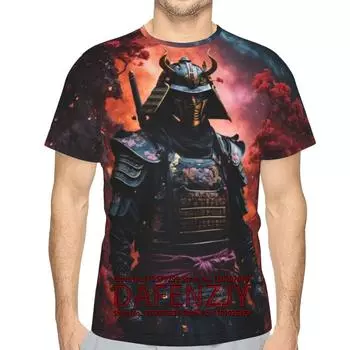2025 Лето Винтаж Японский Самурай 3D Печать Футболка Повседневный Короткий Рукав Топы O-образный Вырез Мужская Одежда Панк Уличная Одежда S золотой