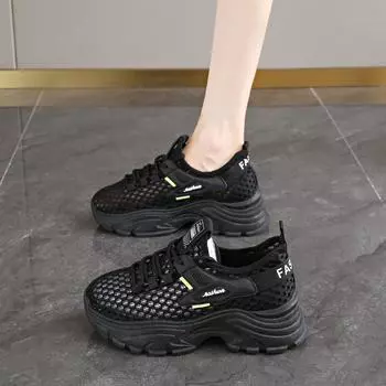 2025 light luxury high quality brick and mortar store heightening sports shoes women s breathable mesh ultra-light women s shoes four seasons s 35 чёрный