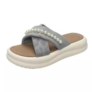 2025 Little Fragrance Slippers Women s Summer Wear 41 Plus Size New Pearl Thick-soled Casual Beach Slippers Women 34 коричневый