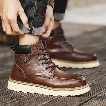 2025 live broadcast hot-selling winter new Martin boots outdoor cotton thickened leather tooling boots 38 чёрный