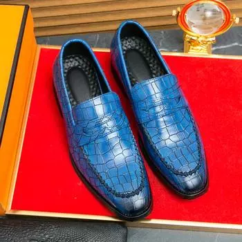 2025 Luxury Loafers Men Slip-On Business Formal Casual Shoes Blue MenShoes Leather Men Dress Shoes Wedding Dress Driving Shoes 38