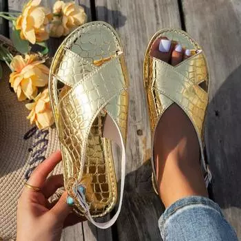 2025 Luxury Sexy Women Sandals Classic Gold Silver Buckle Summer Ladies Shoes Large Size Lightweight Comfort Beach Sandals 36