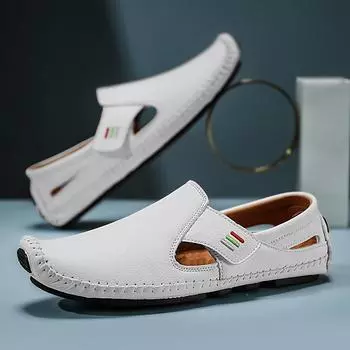 2025 Male Walking Shoes Casual Men Beach Sandals Roman Style Mens Sandals Summer Leather Shoes for Beach Outdoor Hollow Out 39 бежевый