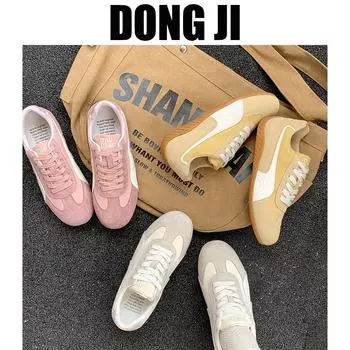 2025 маленькие белые туфли женские тренировочные повседневные кроссовки на шнуровке кроссовки спортивные универсальные туфли на плоской подошве ретро немецкие тренировочные туфли 35 лимонно-желтый