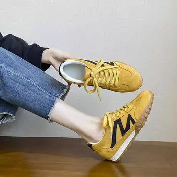 2025 маленькие весенние и летние новые спортивные туфли женские туфли кожаные повседневные дышащие универсальные ретро немецкие тренировочные туфли 35 красный