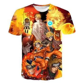 2025 Manga Naruto Fashion Cute Children Girls 3D Top Футболка с коротким рукавом Комплект Mario для девочек и мальчиков Топ с коротким рукавом 90 cm